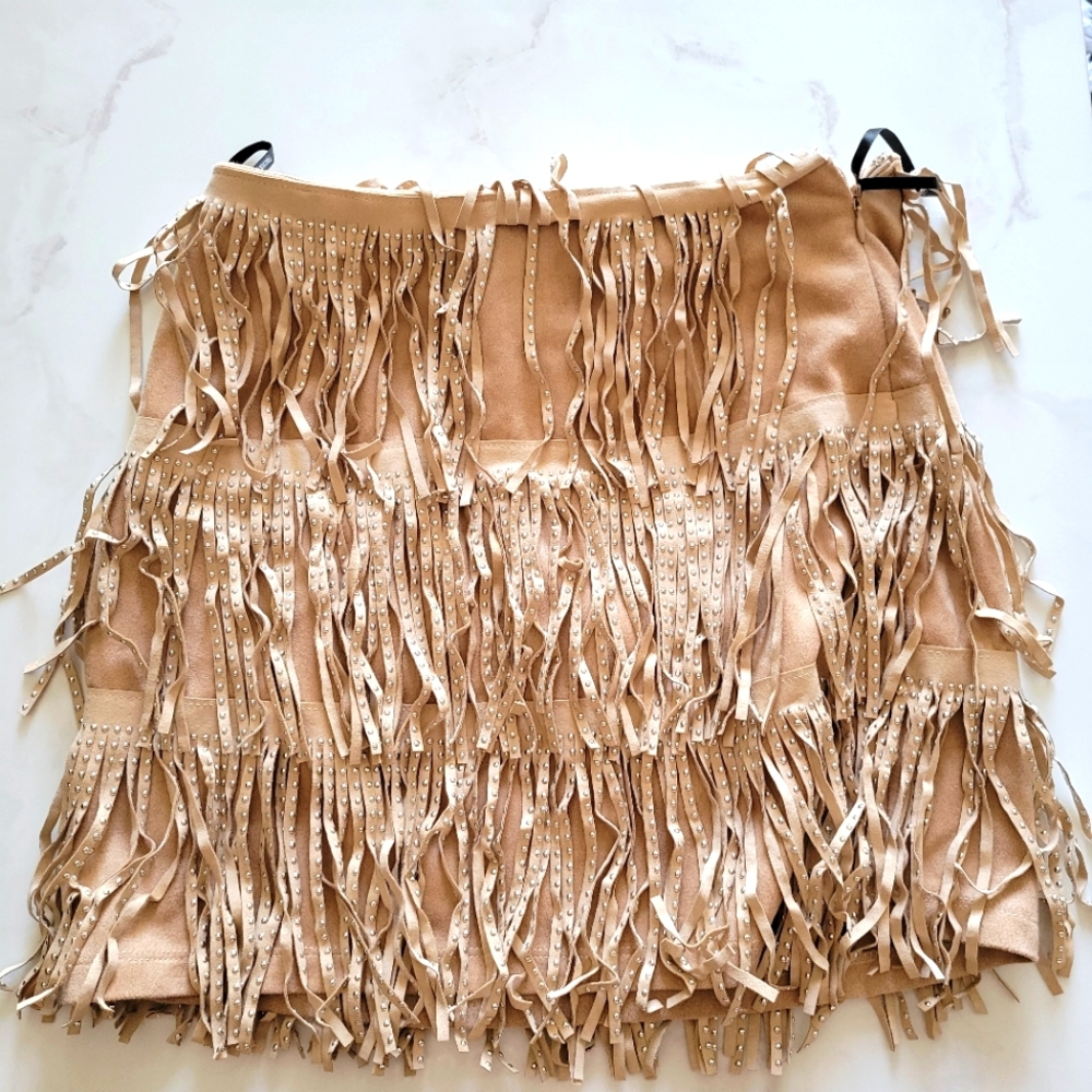 Beige fringe skirt